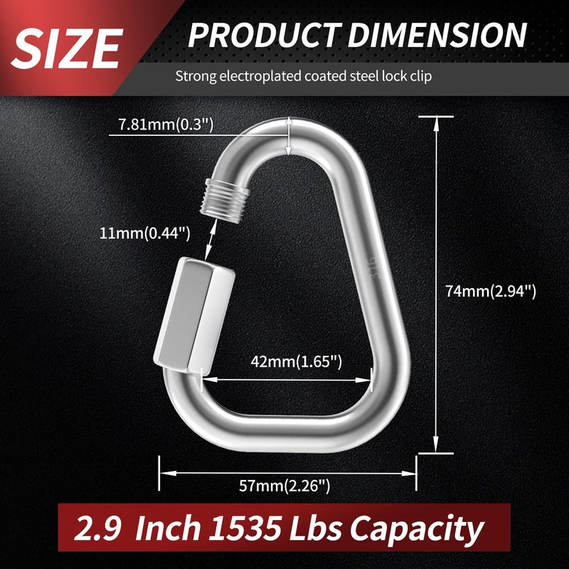 Fetoatar 2.9 Inch Delta Quick Links 5/16 Inch 316 Stainless Steel Triangle Locking Quick Connector, M8 Quick Link Chain Heavy Duty Chain Connector - 2 Pack, 1535lbs Capacity - Image 2